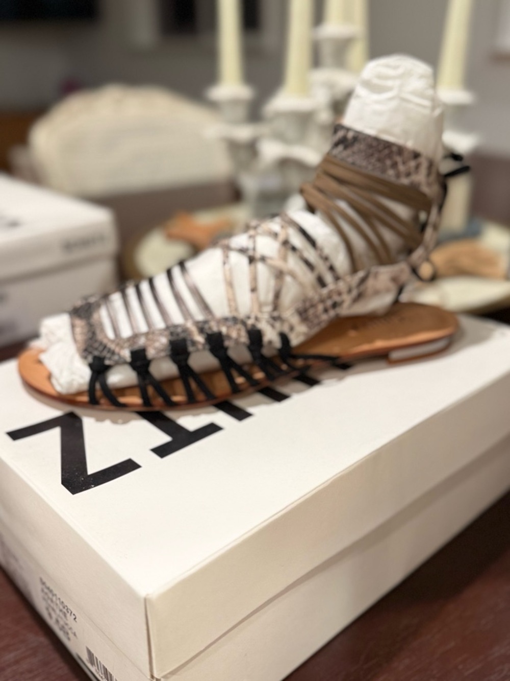 SCHUTZ Mixed Neutral Woven Lace-Up Gladiator Sandal